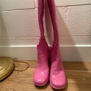 Pink Croc-Embossed Go go Boots